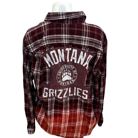 University of Montana Grizzlies Plaid Flannel Shirt LARGE Oversized Football UM - Picture 1 of 6